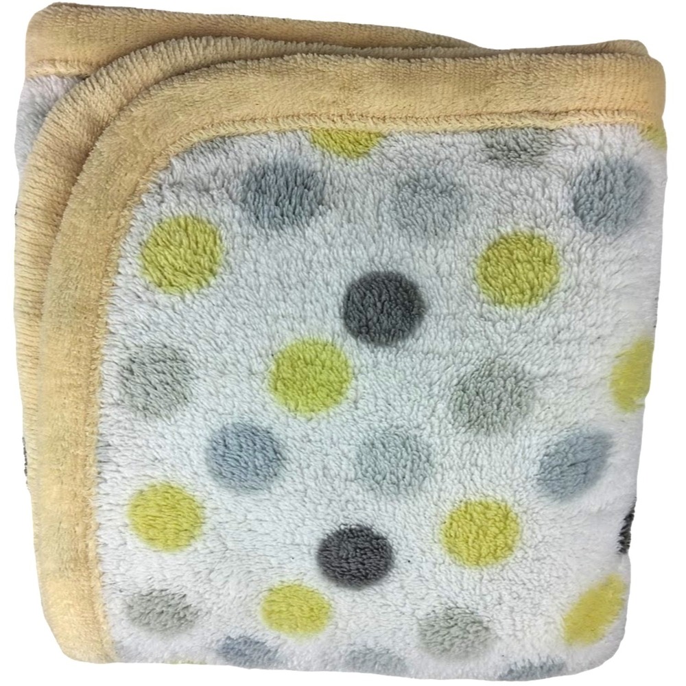 Baby Gear ? Yellow Gray White Polka Dot Plush Blanket Unisex Soft Fleece Lovey